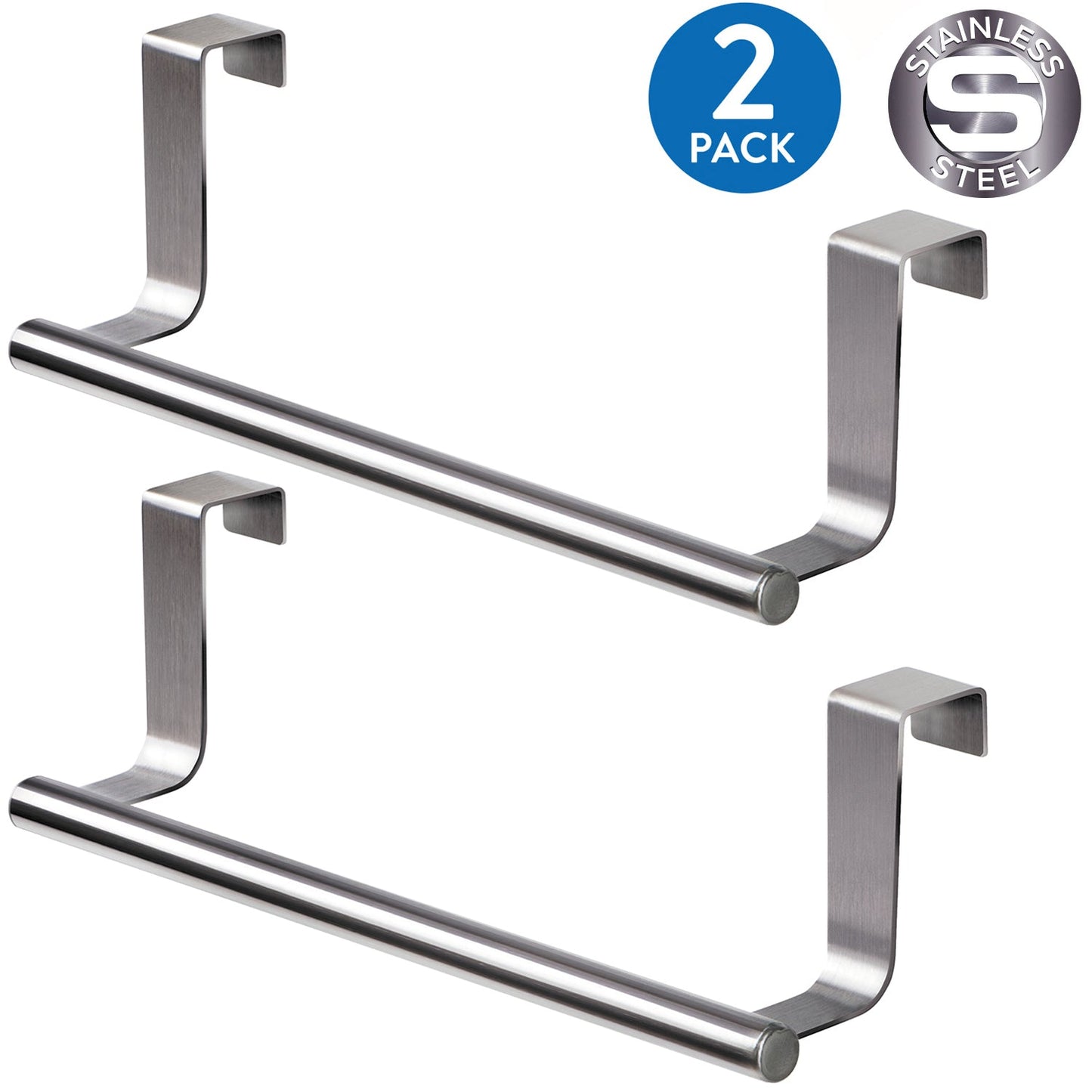Tatkraft Horizon Toallero para Puertas, Colgador de Paño de Cocina y Baño, Acero Inoxidable (2 Pack)