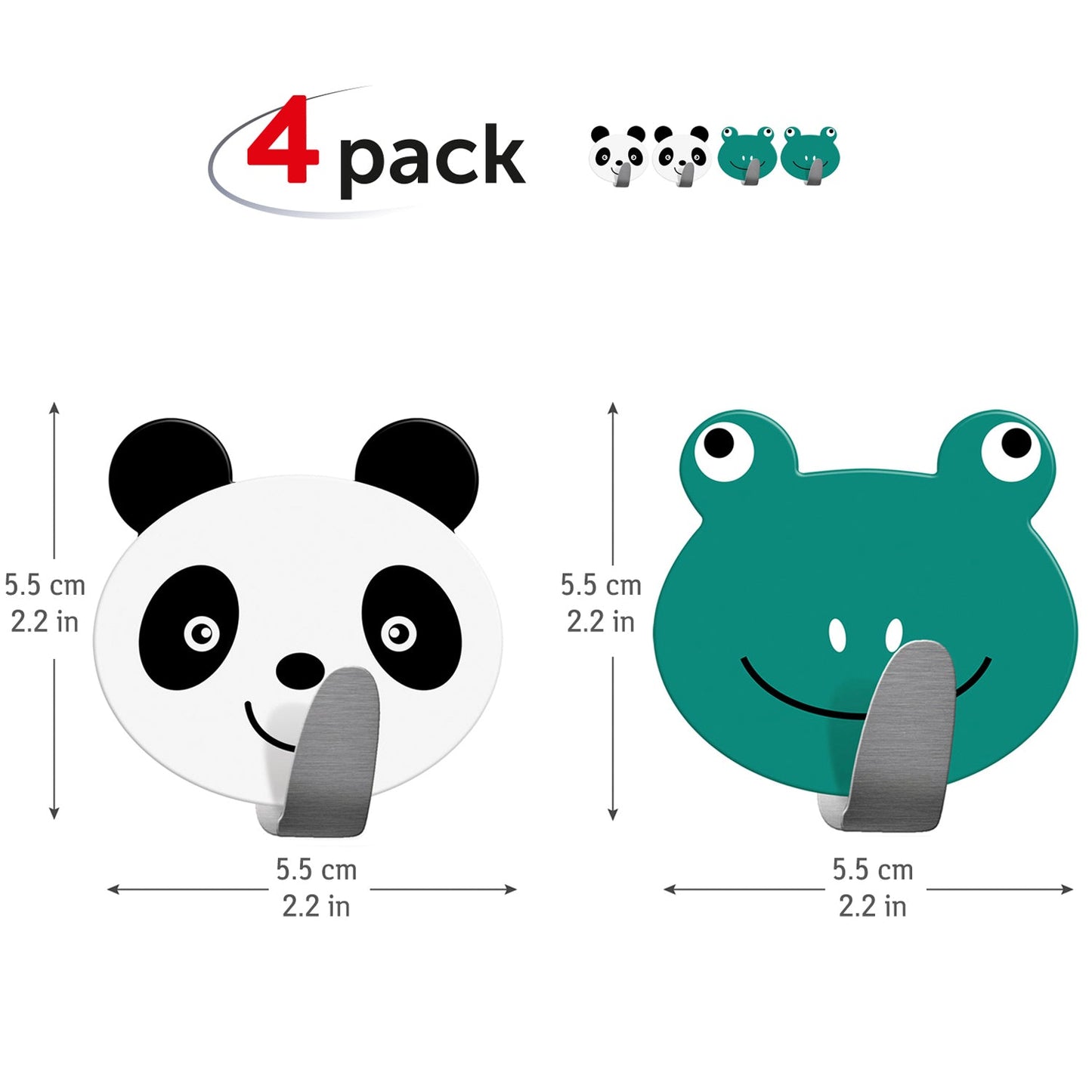 Tatkraft Team Set de 4 Ganchos Autoadhesivos para Toallas y Abrigos, Colgador Infantil de Pared, Hecho de Acero Inoxidable