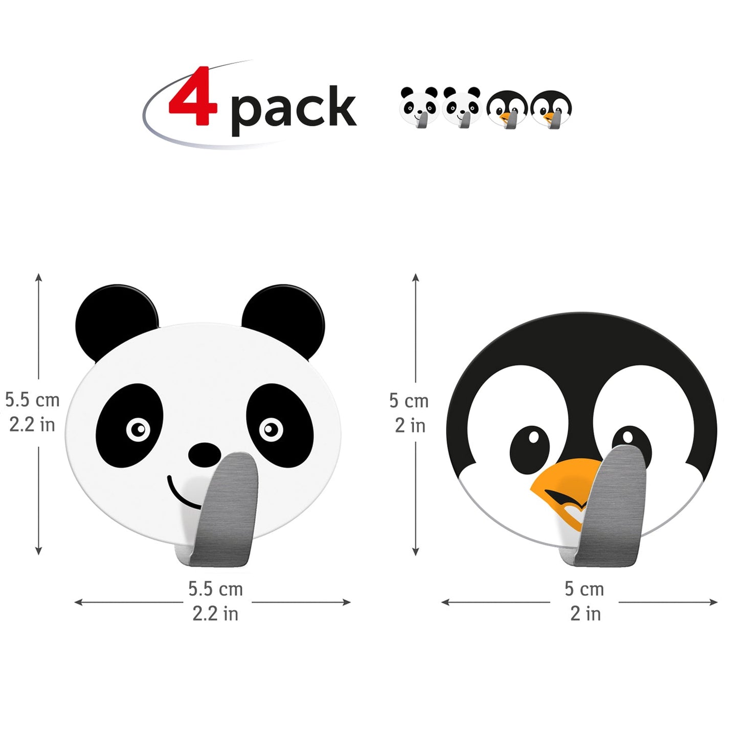 Tatkraft Friends Set de 4 Ganchos Autoadhesivos para Toallas y Abrigos, Colgador Infantil de Pared, Hecho de Acero Inoxidable