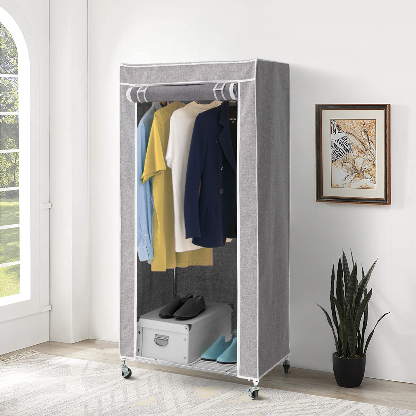 Burro para Ropa, Perchero burro, Burro para Colgar Ropa, Resistente, Armario Tela, con Ruedas, art moon Buffalo Grey, 12