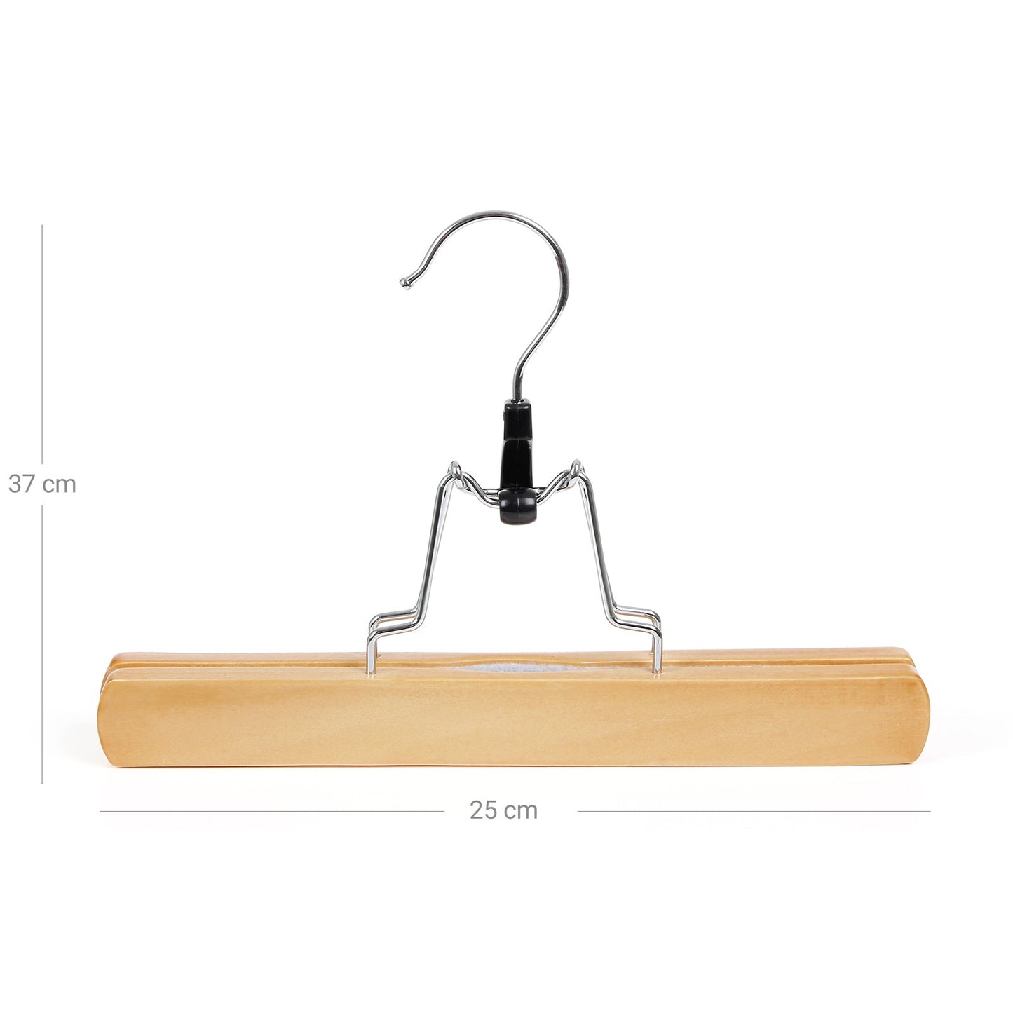 SONGMICS - Perchas de Madera para Pantalones Faldas, Antideslizantes, 12 Unidades, Gancho Giratorio a 360°, 25 cm de Largo Natural