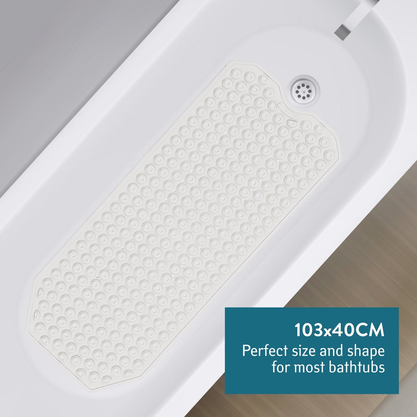 Tatkraft Secure Alfombrilla de Bañera Antideslizante, Caucho sin BPA, Lavable a Máquina, Hecha en Italia, 40x103cm