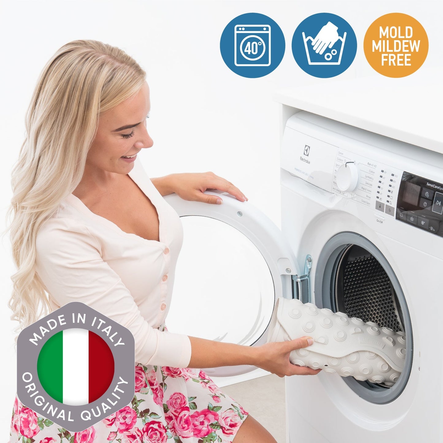 Tatkraft Secure Alfombrilla de Bañera Antideslizante, Caucho sin BPA, Lavable a Máquina, Hecha en Italia, 40x103cm