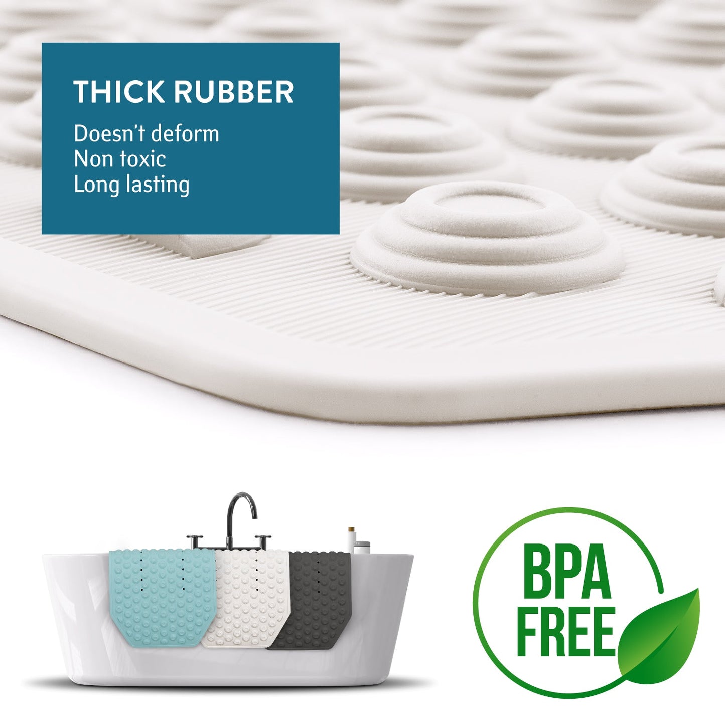 Tatkraft Secure Alfombrilla de Bañera Antideslizante, Caucho sin BPA, Lavable a Máquina, Hecha en Italia, 40x103cm