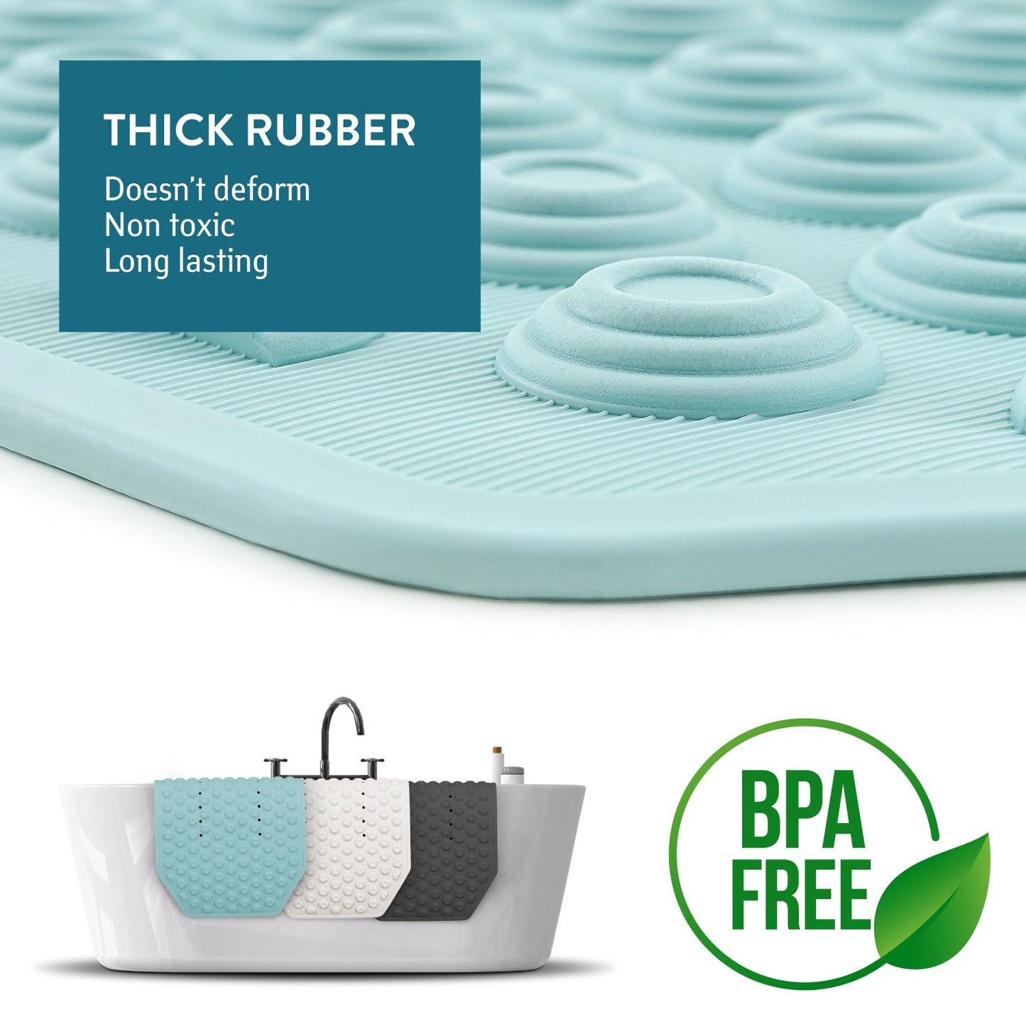 Tatkraft Secure Alfombrilla de Bañera Antideslizante, Caucho sin BPA, Lavable a Máquina, Hecha en Italia, 40x103cm