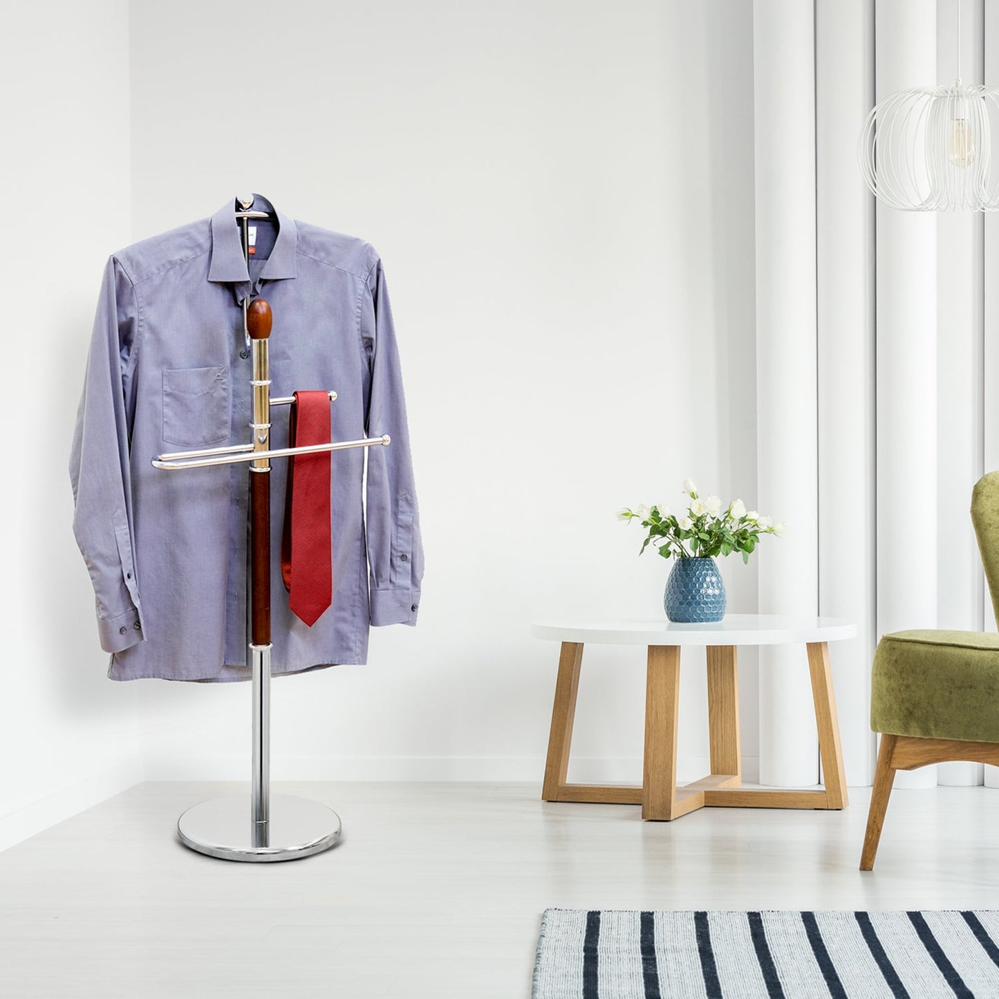 Tatkraft Dandy - Galán de Noche, Percha de Traje Independiente, Base Sólida y Estable, de Acero Cromado Negro y Diseño Elegante de Nogal