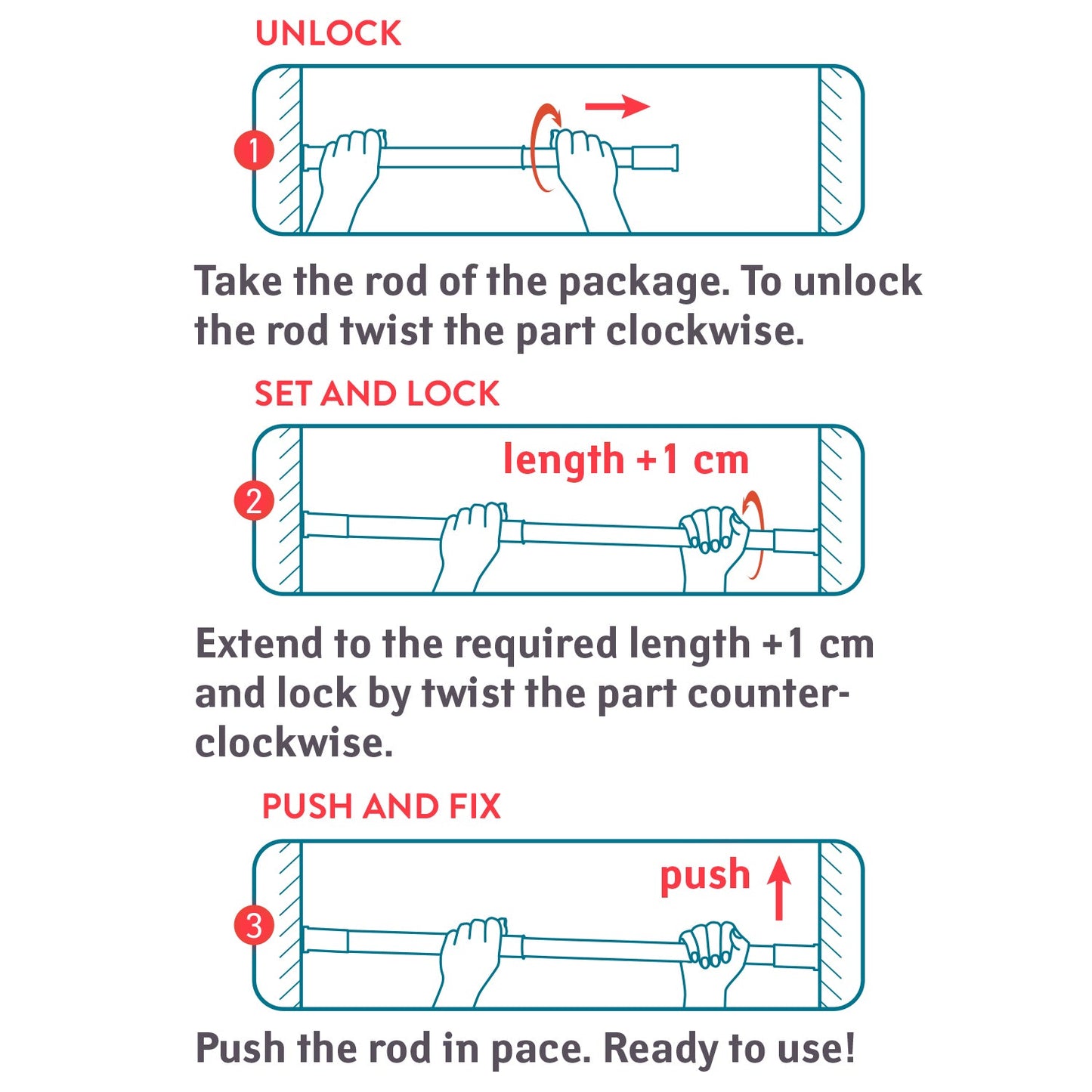 Tatkraft Oscar Barra para Cortina de Ducha, Varilla Telescopica 140-260cm, Acero Inoxidable