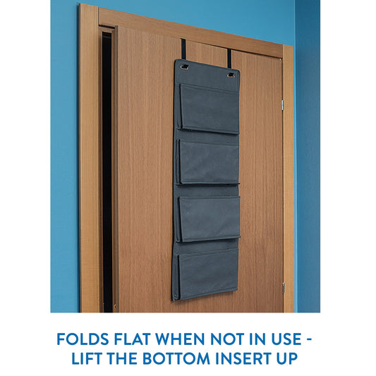 Tatkraft Cozy - Organizador de Armario Colgante para Almacenar Gorros Bufandas Guantes Juguetes Estanteria con Bolsillos de Tela para Colgar sobre Puerta de 4 Estantes