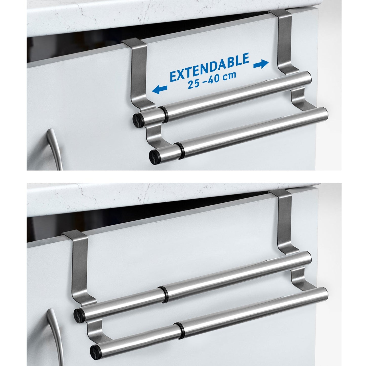 Tatkraft Double Toallero Extensible Doble sobre Puerta de Armario para Cocina y Baño