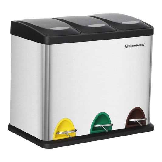 Cubo de Basura de Acero Inoxidable con Tres Compartimentos y Pedal