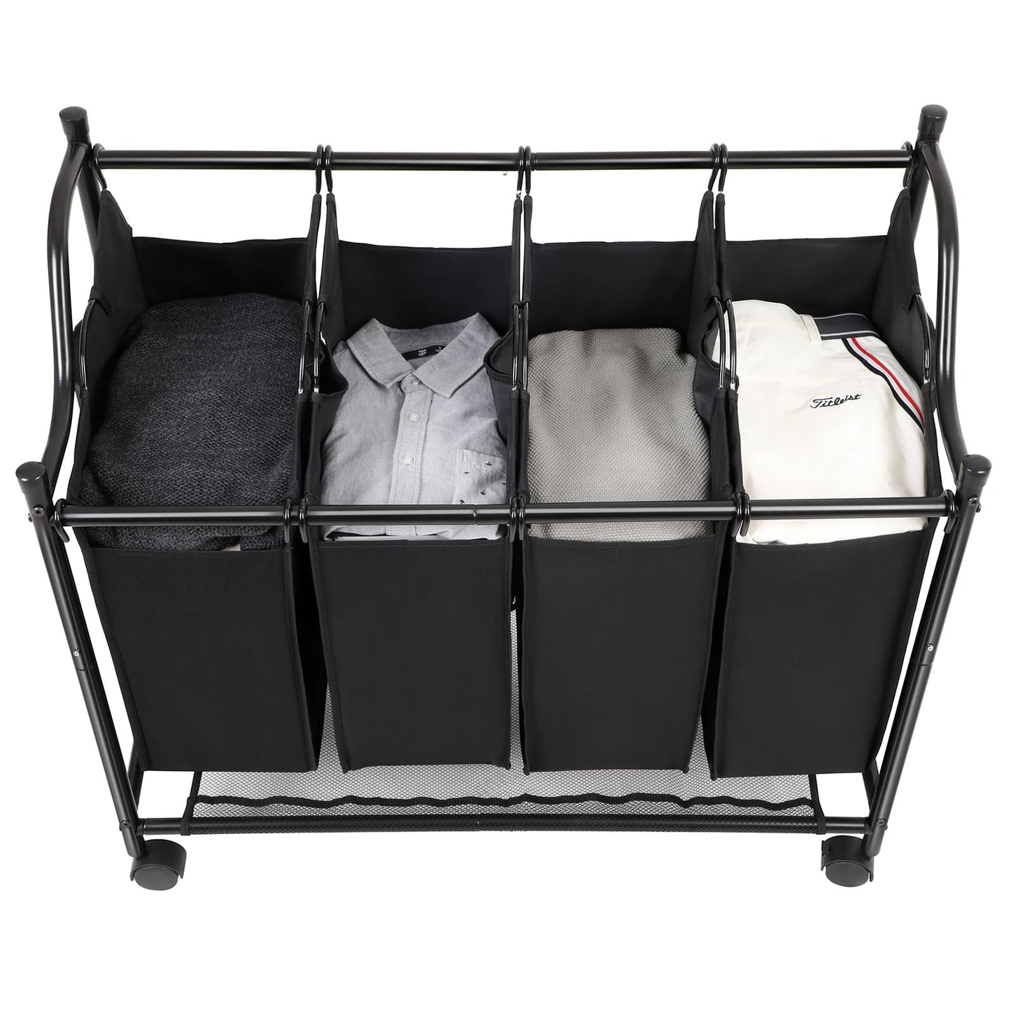 Cesto de Ropa con Ruedas y 4 Bolsas de Tela
