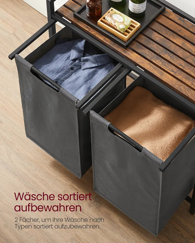 VASAGLE - Mueble Ropa Sucia, Cesto Ropa Sucia, 2 Bolsas de Lavandería Hechas de Tejido, Oxford Fácil de Sacar y Extraíble, 2x46 litros