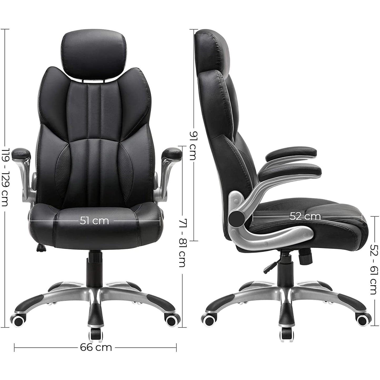 Sillón de oficina SONGMICS, resistente hasta 150kg! Gran calidad, fabricado en acero y piel, A119-129 cm