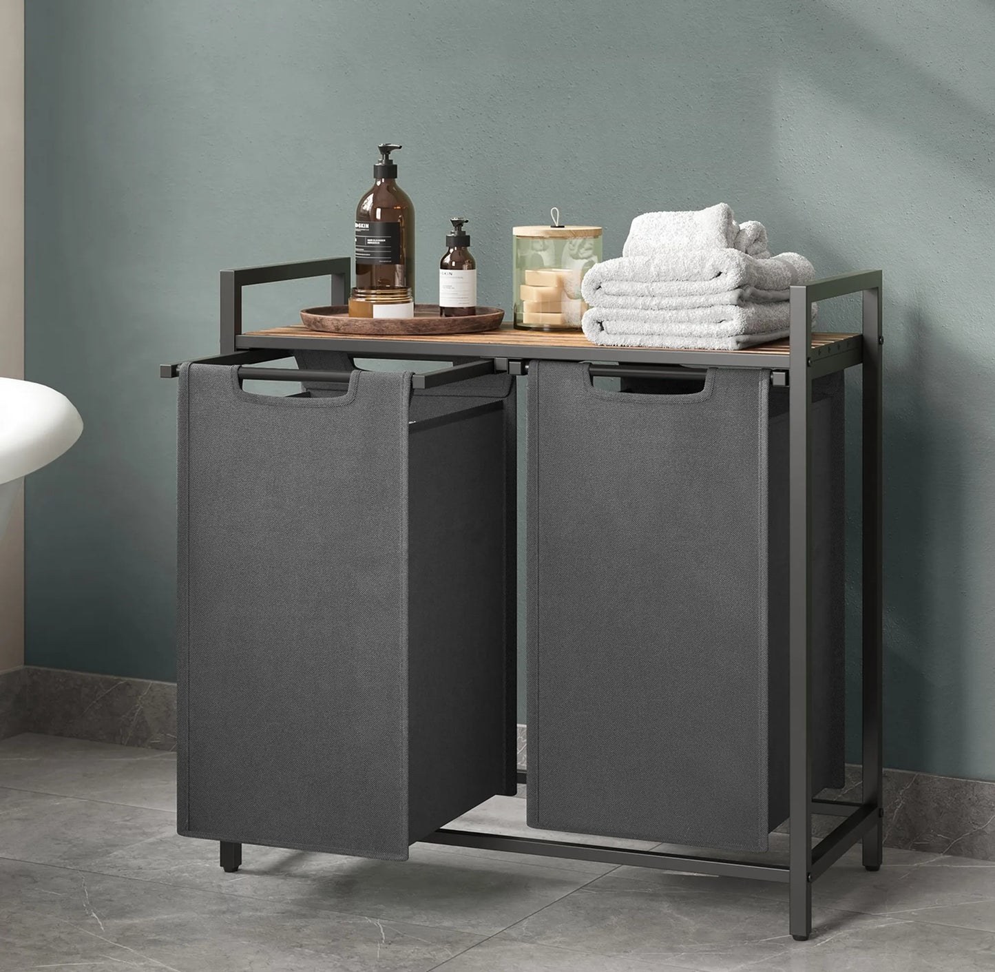 VASAGLE - Mueble Ropa Sucia, Cesto Ropa Sucia, 2 Bolsas de Lavandería Hechas de Tejido, Oxford Fácil de Sacar y Extraíble, 2x46 litros