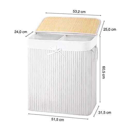 Cesta de Bambú para Lavandería con 2 Compartimentos, 100L