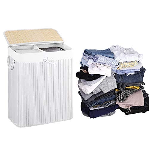 Cesta de Bambú para Lavandería con 2 Compartimentos, 100L