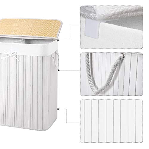 Cesta de Bambú para Lavandería con 2 Compartimentos, 100L
