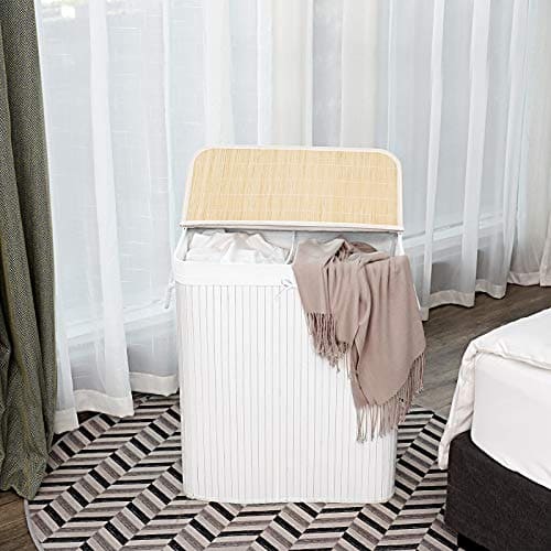 Cesta de Bambú para Lavandería con 2 Compartimentos, 100L