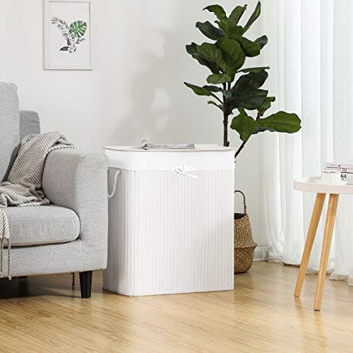 Cesta de Bambú para Lavandería con 2 Compartimentos, 100L