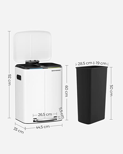 Songmics Cubo de Basura con 2 Compartimentos de 20L con Sistema de Reciclaje