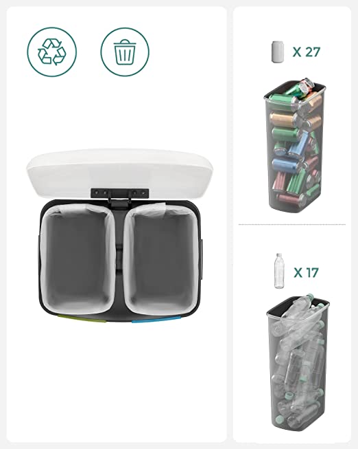 Songmics Cubo de Basura con 2 Compartimentos de 20L con Sistema de Reciclaje