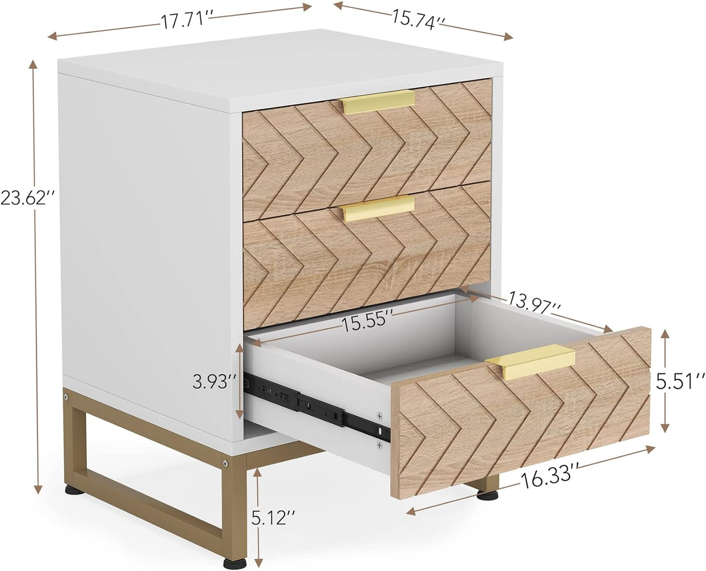 Tribesigns - Mesita de noche de 3 cajones, mesita de noche con diseño único en zig zag, moderna mesa auxiliar para dormitorio, sala de estar