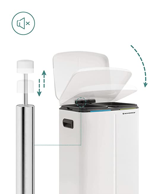 Songmics Cubo de Basura con 2 Compartimentos de 20L con Sistema de Reciclaje