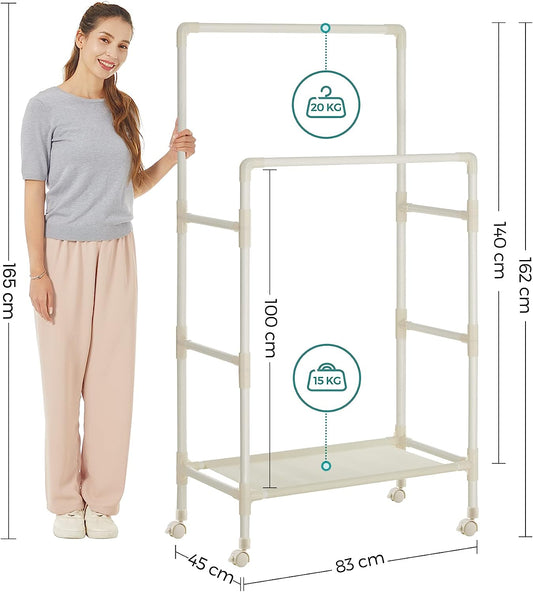 SONGMICS - Candhmics Ropay Rack, Standroom Stand, hecho de metal, con 2 palitos de ropa, 1 estante, 4 rollos, hasta 55 kg de resistencia