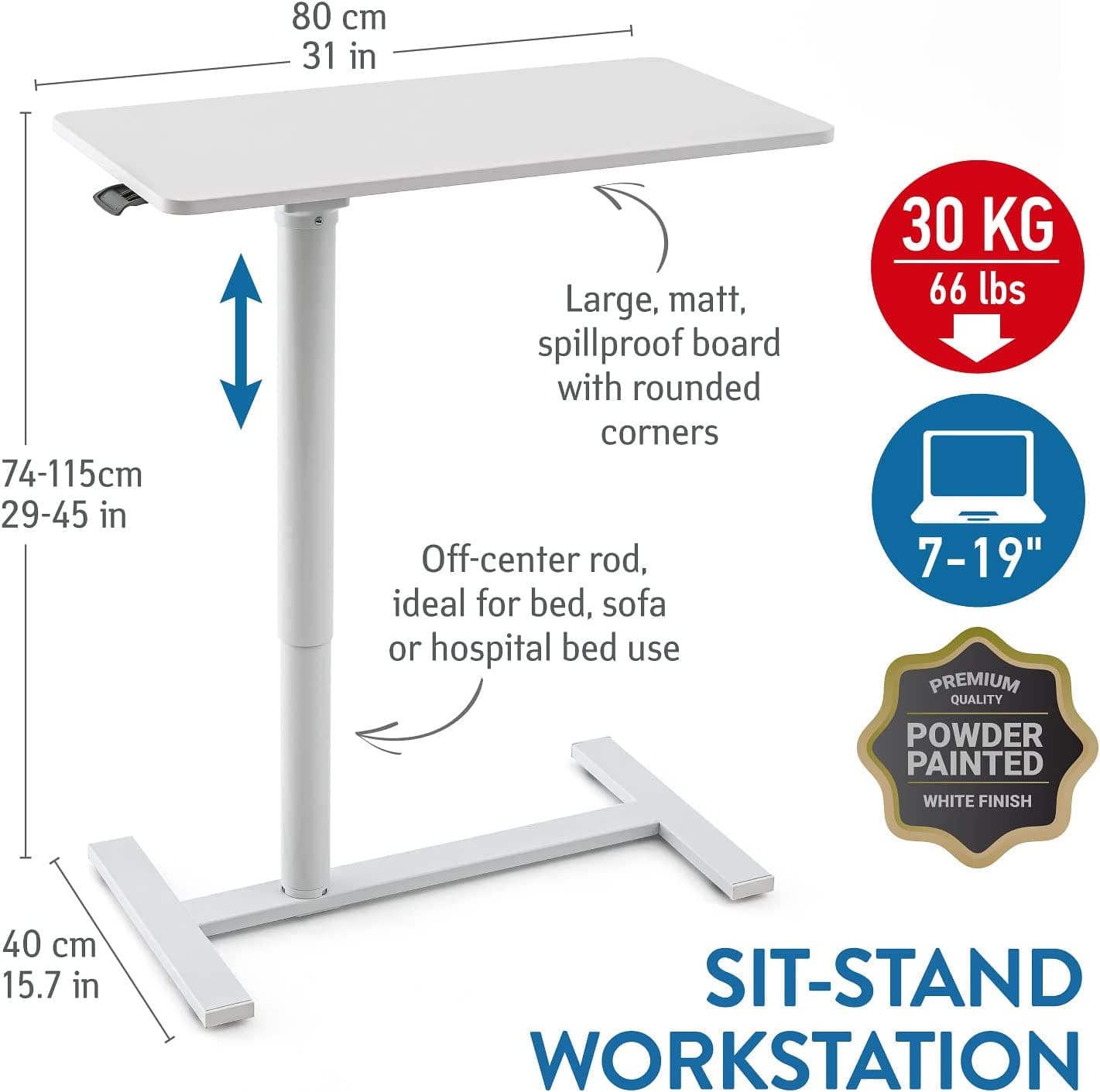 Mesa ordenador, Altura variable 74-115 cm, versátil en cualquier lugar, Amplia superficie 80 x 40 cm - Tatkraft Relax