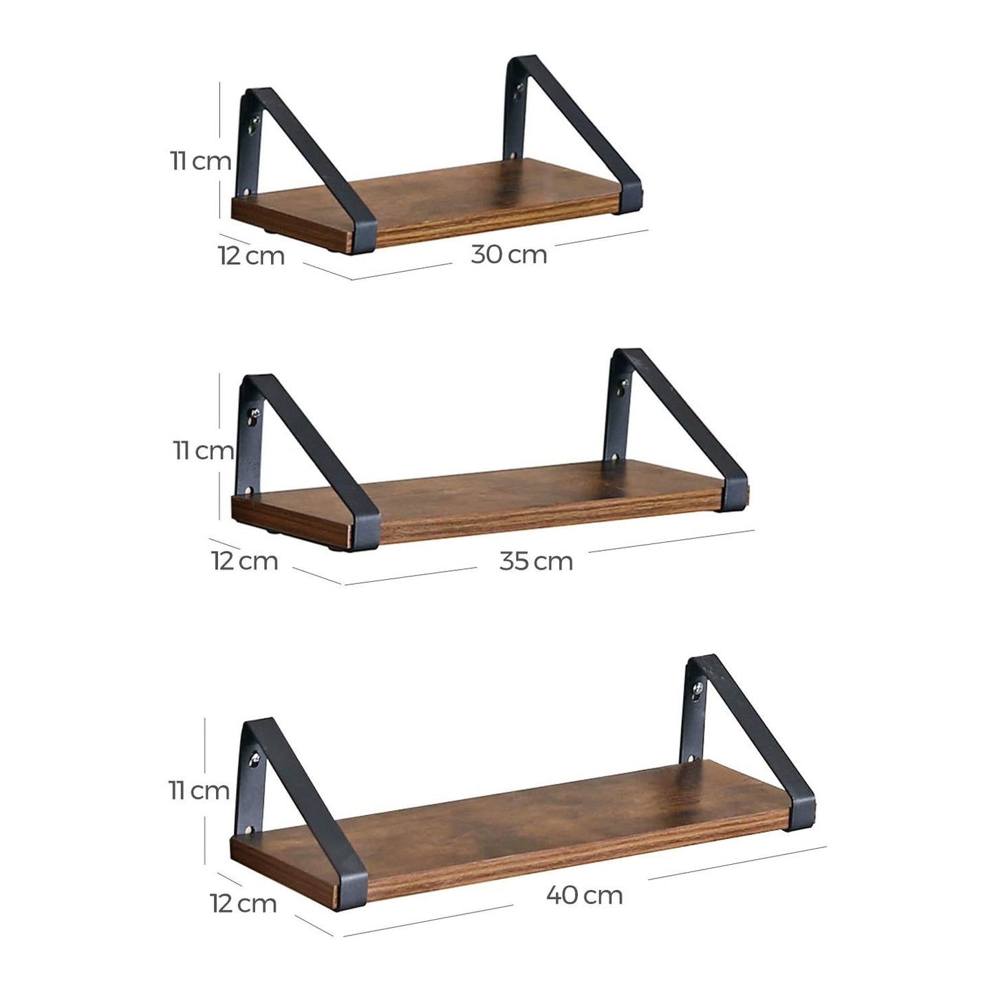 Vasagle Estantes de Pared Flotantes, Juego de 3, Estilo Industrial
