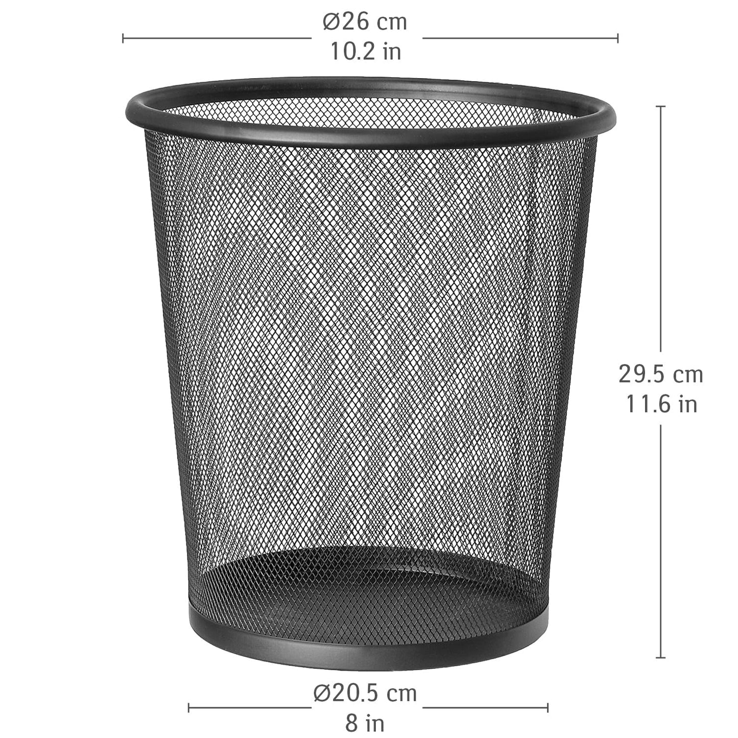 Papelera Inox, de Rejilla Metalica, de Acero Recubierto de Polvo, Papelera Negra, 2 Pack, D26.5X29.5cm, art moon Mesh