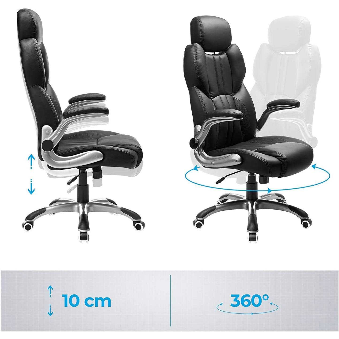 Sillón de oficina SONGMICS, resistente hasta 150kg! Gran calidad, fabricado en acero y piel, Negro