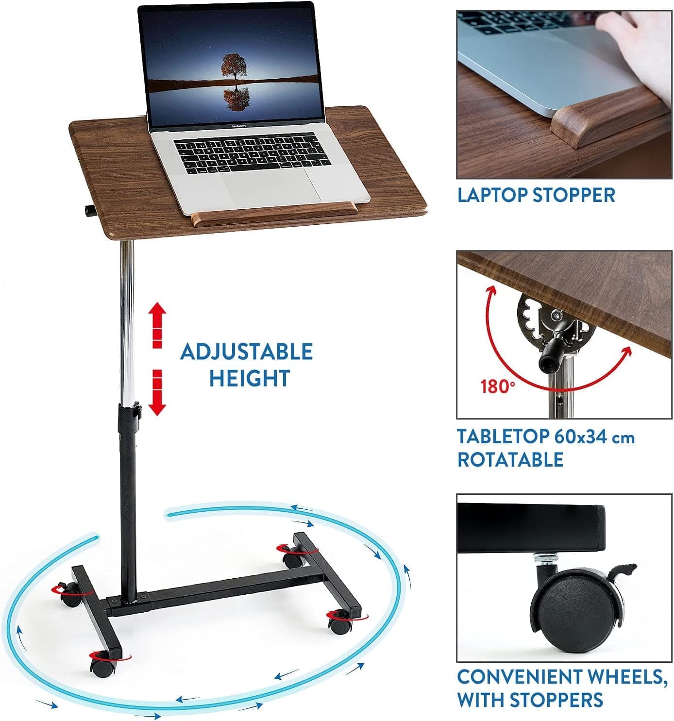 Mesa ordenador, Para portátiles de 7-17". Tablero grande, 60x34 cm, mesa para portátil sofá - Tatkraft Gain