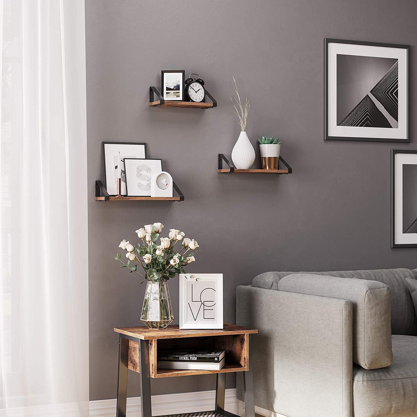 Vasagle Estantes de Pared Flotantes, Juego de 3, Estilo Industrial
