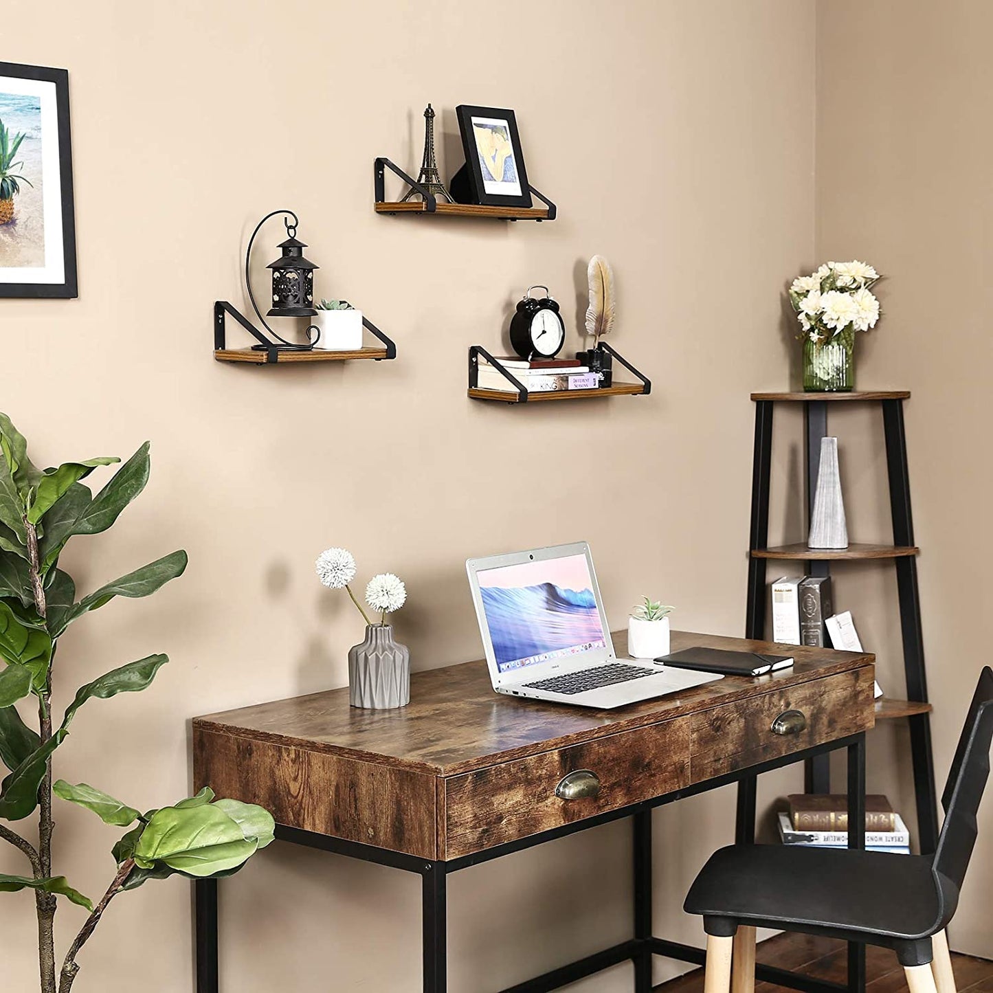 Vasagle Estantes de Pared Flotantes, Juego de 3, Estilo Industrial