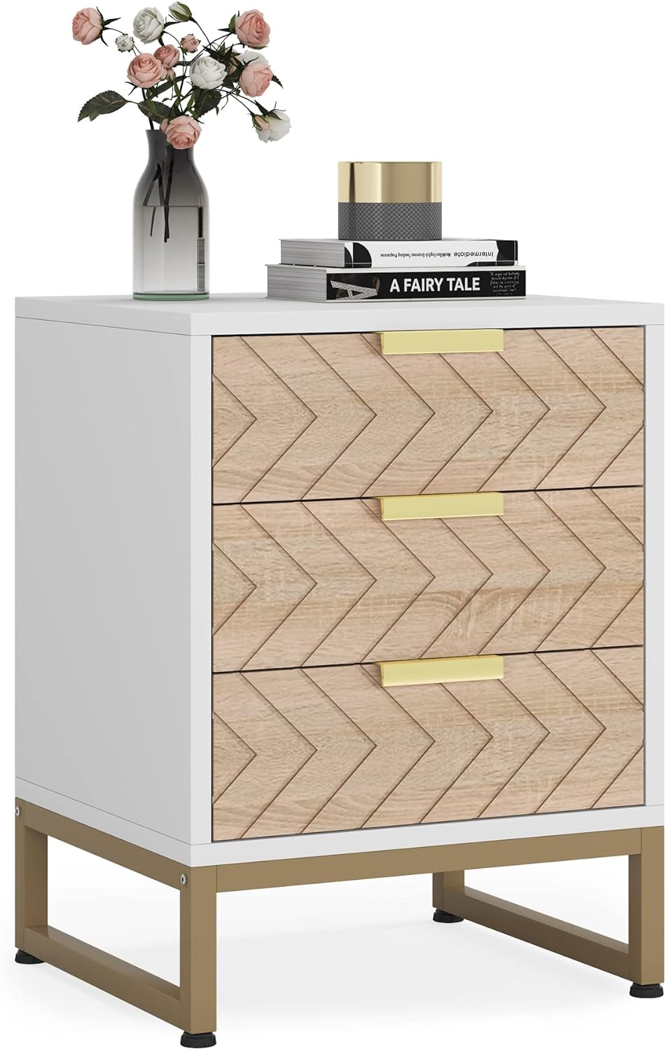 Tribesigns - Mesita de noche de 3 cajones, mesita de noche con diseño único en zig zag, moderna mesa auxiliar para dormitorio, sala de estar