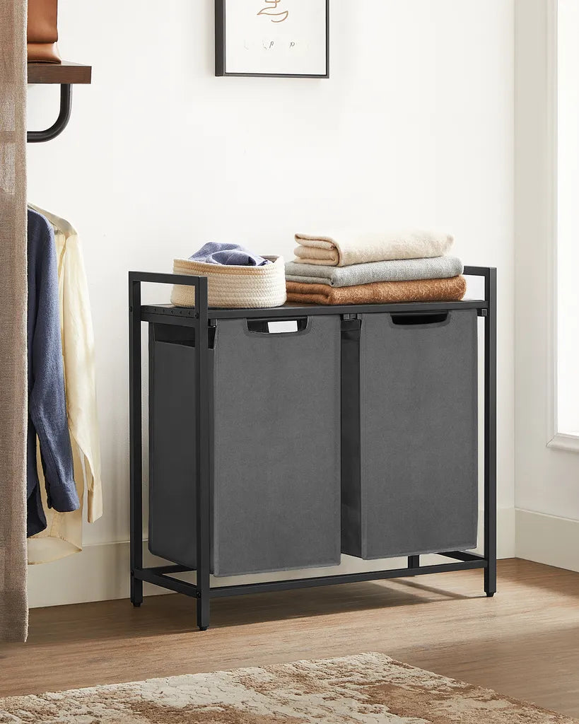 VASAGLE - Mueble Ropa Sucia, Cesto Ropa Sucia, 2 Bolsas de Lavandería Hechas de Tejido, Oxford Fácil de Sacar y Extraíble, 2x46 litros