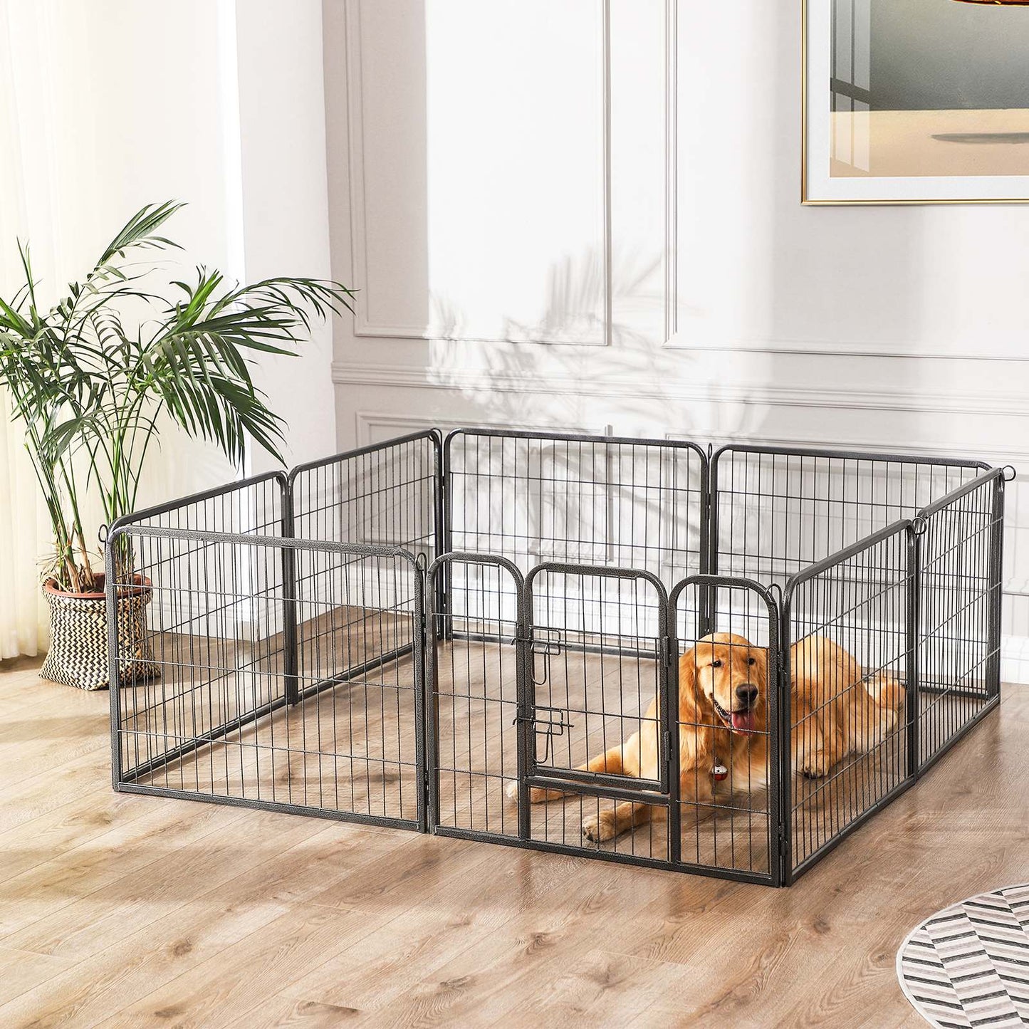 Corral de 8 Paneles para Perros y Mascotas, Valla de Metal Resistente
