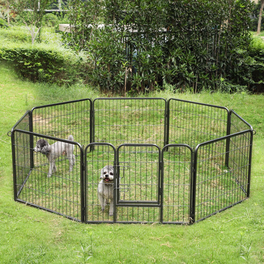Corral de 8 Paneles para Perros y Mascotas, Valla de Metal Resistente