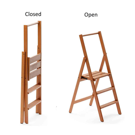 KIMORA 2 - Escalera en madera, Escalera plegable en 2 peldaños, taburete escalera plegable