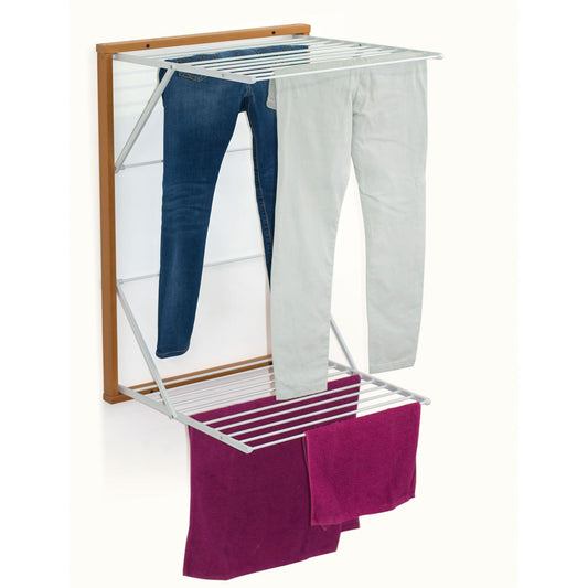 Tendedero Pared, Tendedero plegable pared, Madera, Se Puede Cerrar – 13 m Tendedero Extensible, ARIT KORAL - Color: Cerezo, 1