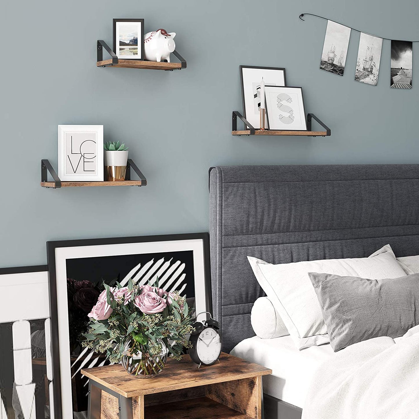 Vasagle Estantes de Pared Flotantes, Juego de 3, Estilo Industrial
