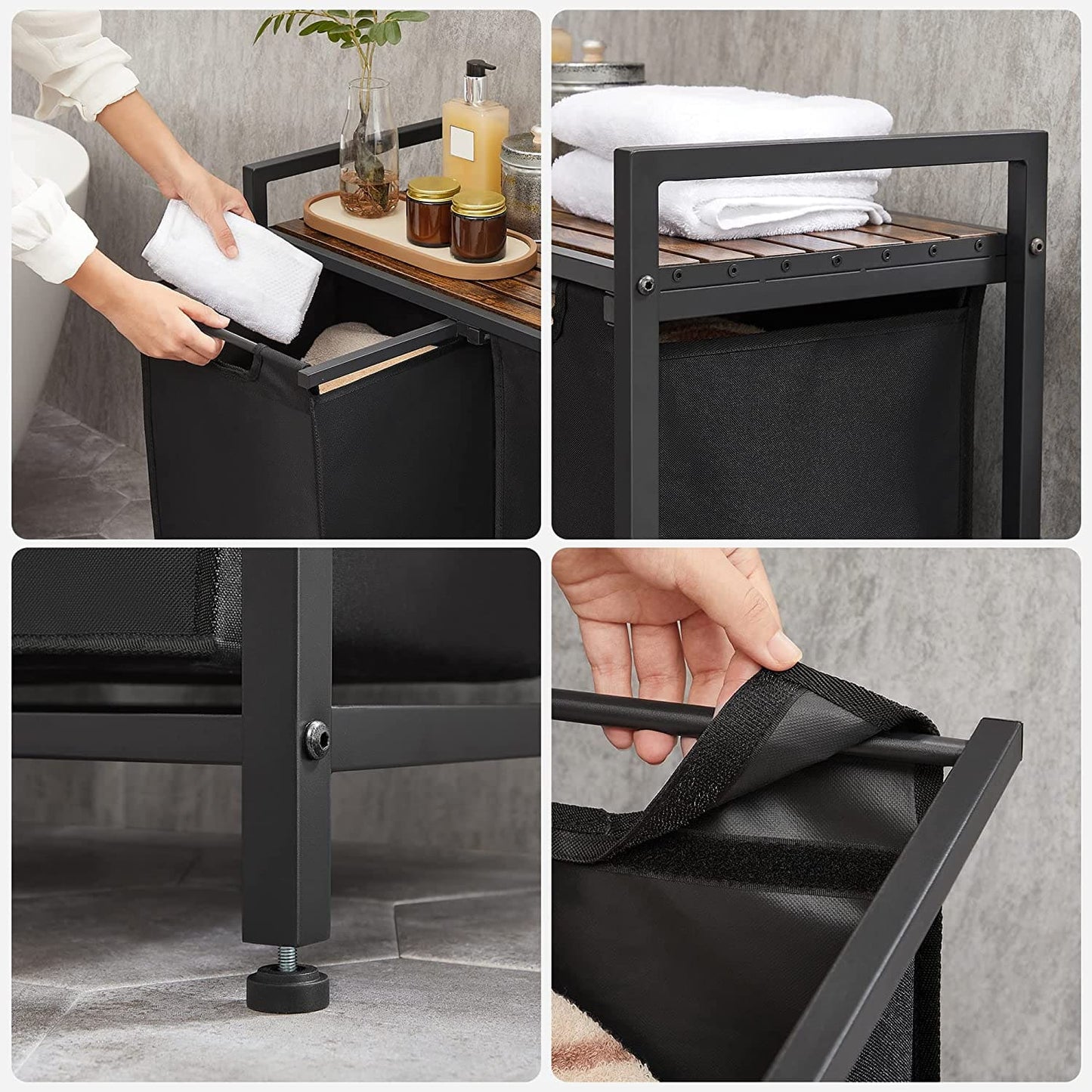 Cesto de Ropa con 2 Compartimentos y Estante