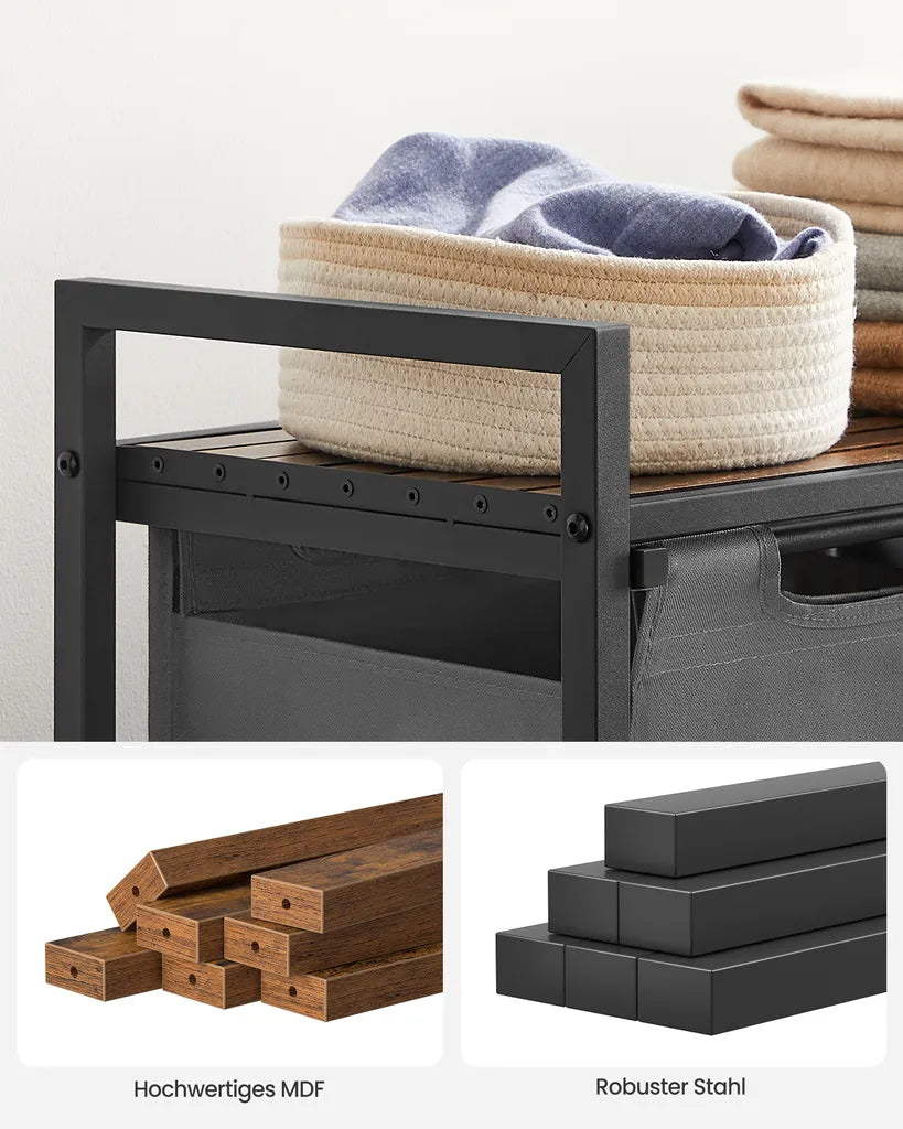 VASAGLE - Mueble Ropa Sucia, Cesto Ropa Sucia, 2 Bolsas de Lavandería Hechas de Tejido, Oxford Fácil de Sacar y Extraíble, 2x46 litros