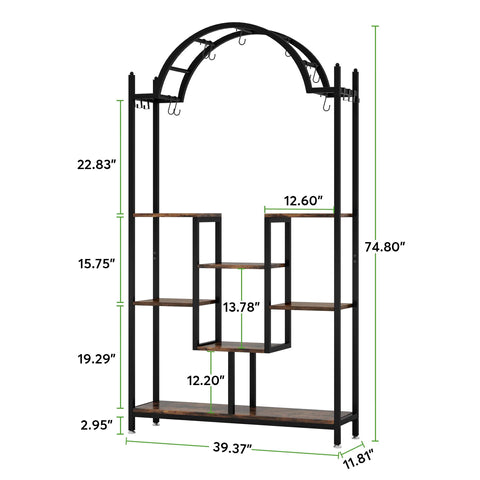 Tribesigns - Soporte alto para plantas de interior de 5 niveles, estante de metal arqueado de 74 pulgadas con ganchos para colgar