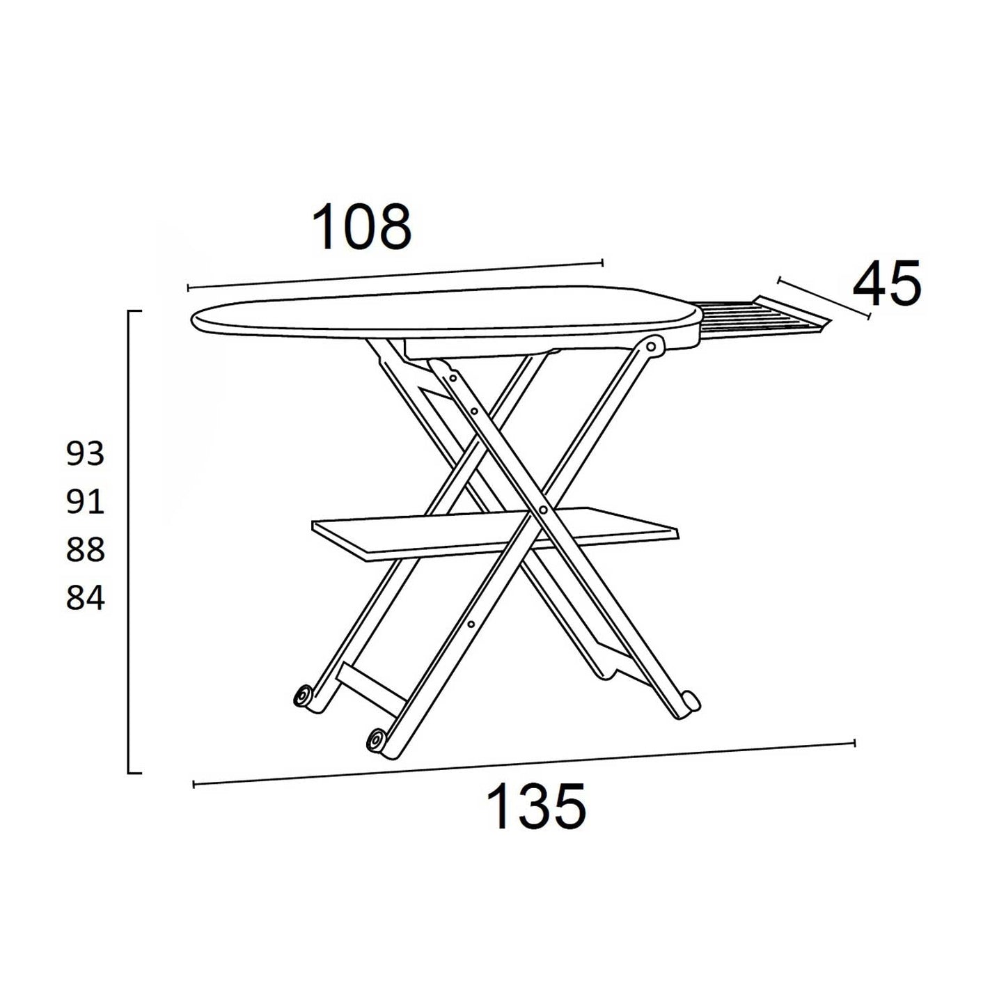 Tabla de planchar, Tabla Planchar, con Ruedas, Tabla de planchar plegable, Ajustable en altura, ARIT STIROCOMODO, 5