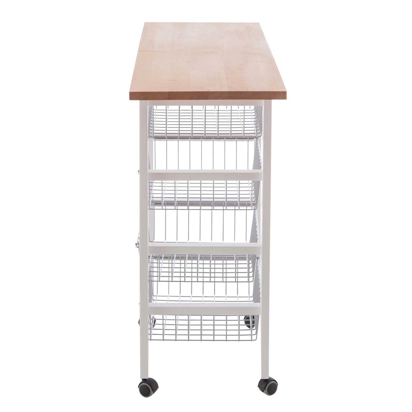 Carro de cocina con encimera GASTONCINO, encimera abatible de 48 a 96 cm, haya maciza, Carro de cocina de madera, Blanco, 7