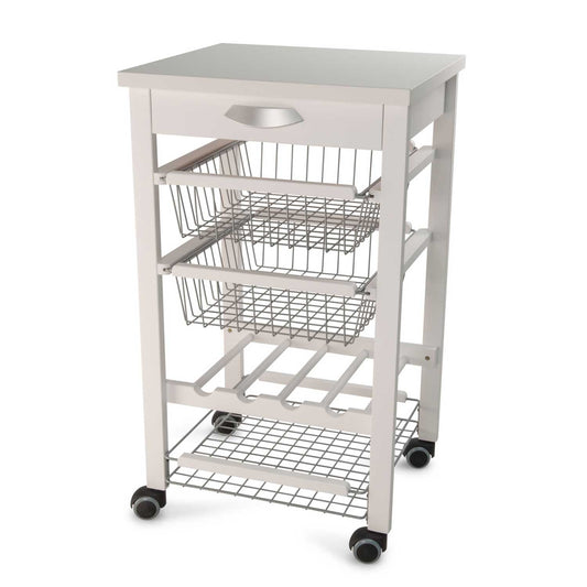 Carrito de cocina con encimera ARTURO, portabotellas central, Carrito de cocina de madera, Blanco, 1