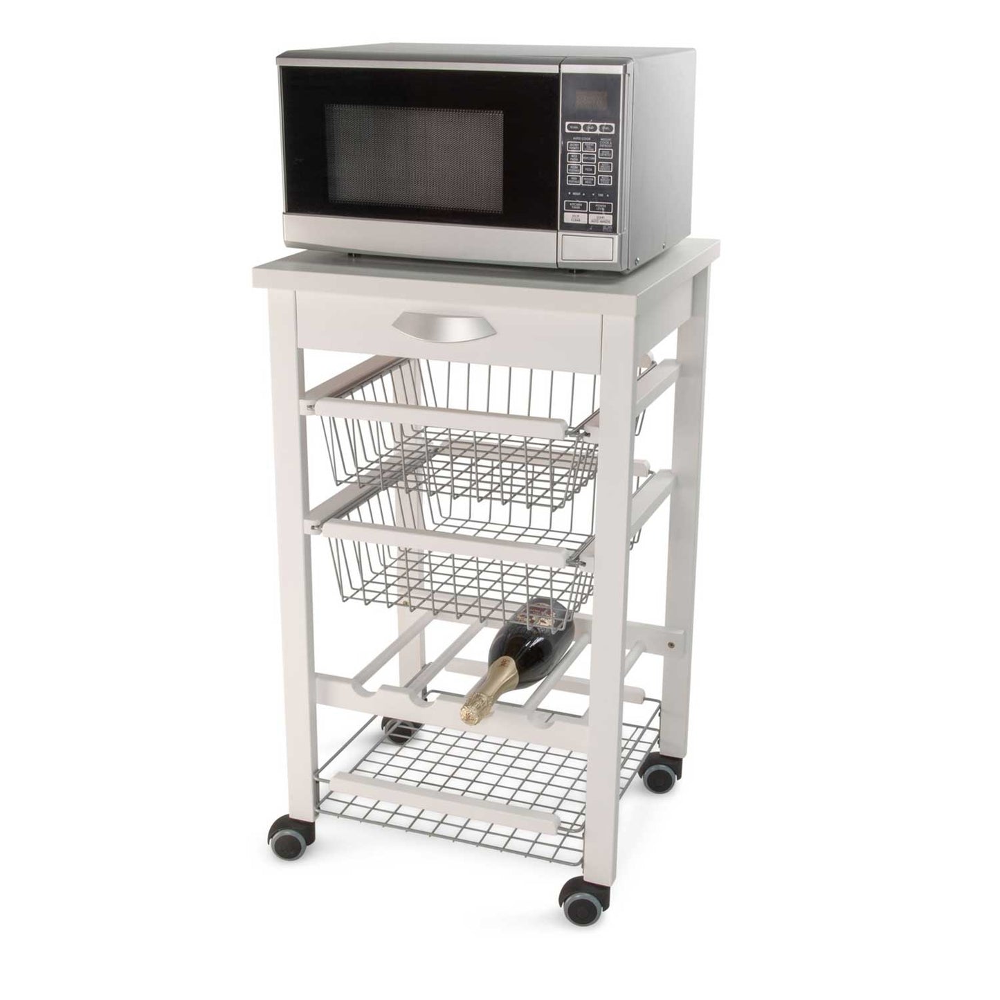 ARIT - Carrito de cocina con encimera ARTURO, portabotellas central, Carrito de cocina de madera, Blanco