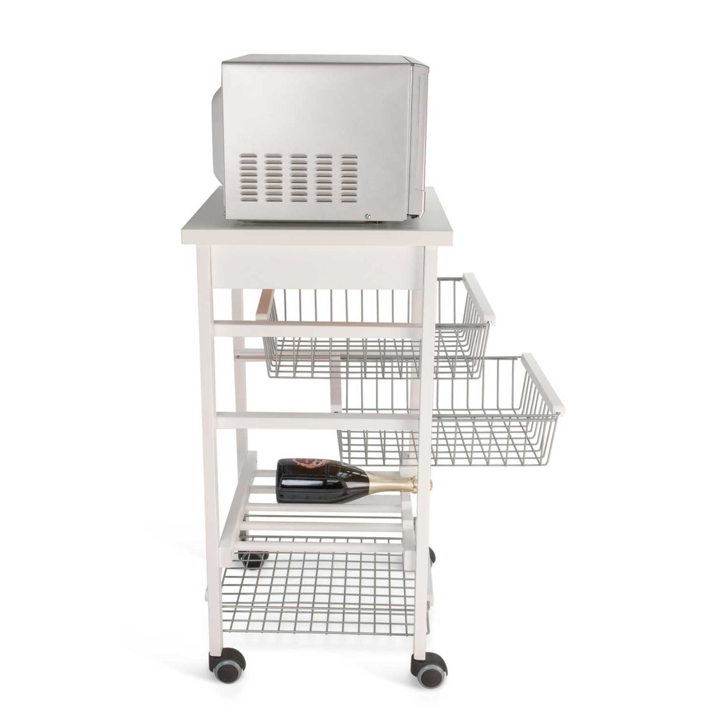 Carrito de cocina con encimera ARTURO, portabotellas central, Carrito de cocina de madera, Blanco, 2